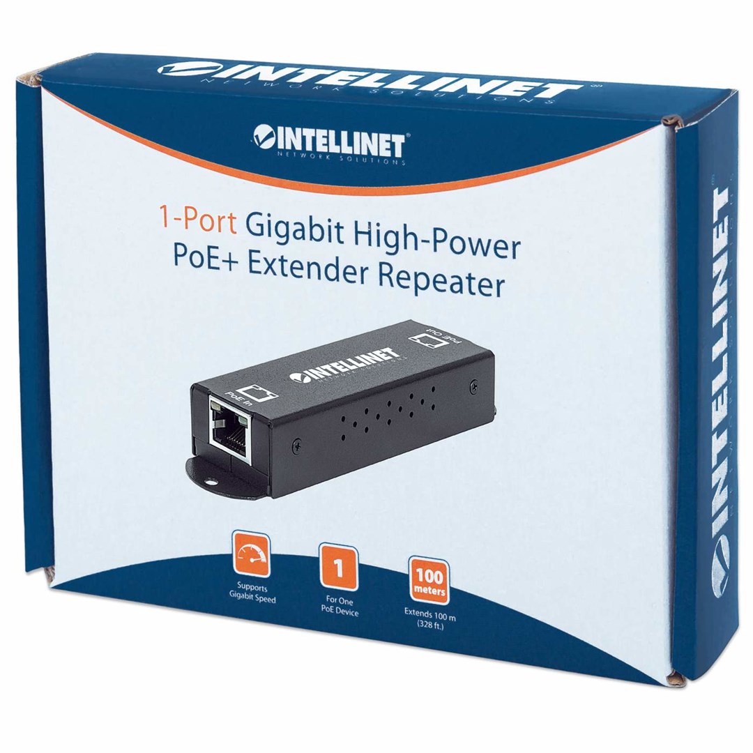 Intellinet Gigabit High-Power PoE+ Extender Repeater, IEEE 802.3at/af Power over Ethernet (PoE+/PoE), metal Intellinet Gigabit High-Power PoE+ Extender Repeater, IEEE 802.3at/af Power over Ethernet (PoE+/PoE), metal