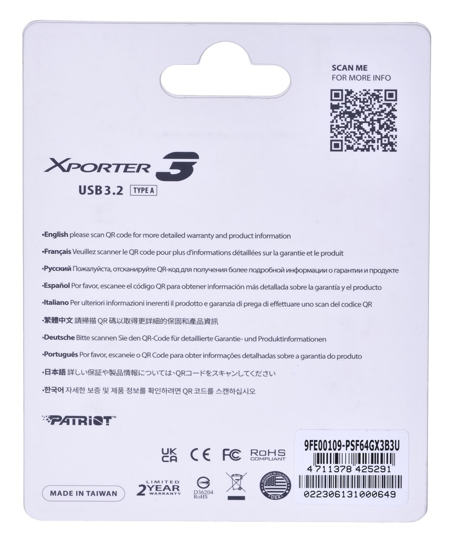 PARTIOT FLASHDRIVE Xporter 3 64GB Type A USB 3.2 PARTIOT FLASHDRIVE Xporter 3 64GB Type A USB 3.2