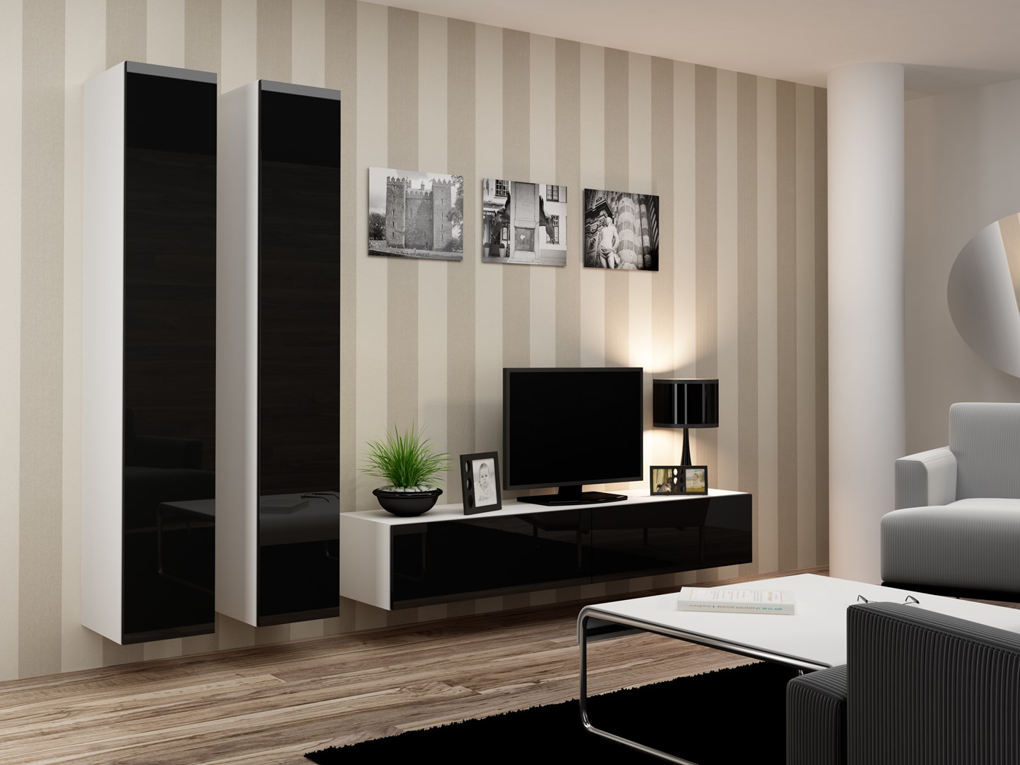Cama Full cabinet VIGO '180' 180/40/30 white/black gloss Cama Full cabinet VIGO '180' 180/40/30 white/black gloss