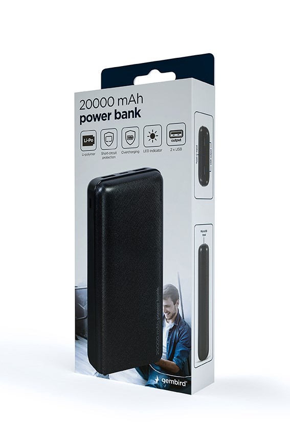 Gembird PB20-02 power bank Lithium Polymer (LiPo) 20000 mAh Black Gembird PB20-02 power bank Lithium Polymer (LiPo) 20000 mAh Black