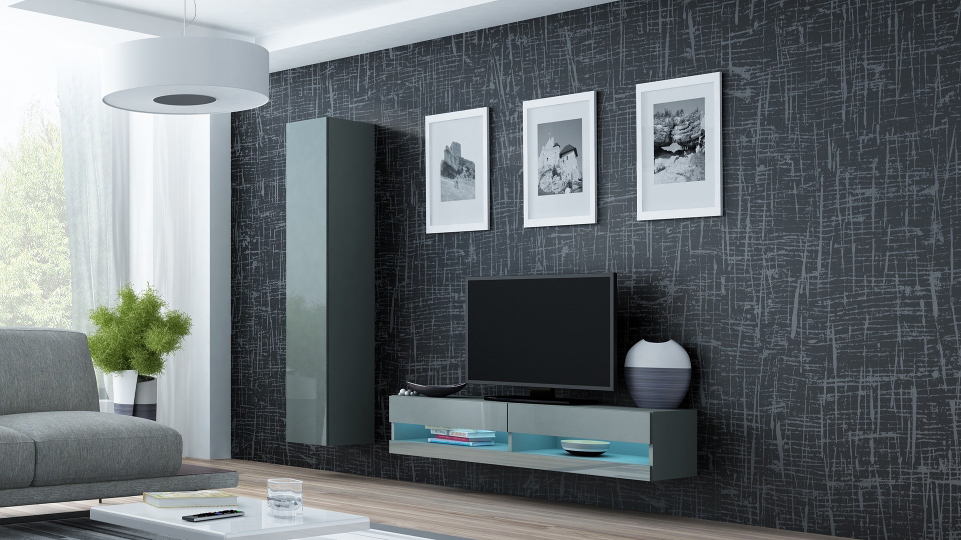 Cama Living room cabinet set VIGO NEW 13 grey/grey gloss Cama Living room cabinet set VIGO NEW 13 grey/grey gloss
