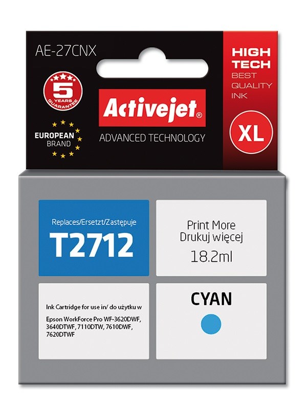 Activejet AE-27CNX Ink (replacement for Epson 27XL T2712; Supreme; 18 ml; cyan) Activejet AE-27CNX Ink (replacement for Epson 27XL T2712; Supreme; 18 ml; cyan)
