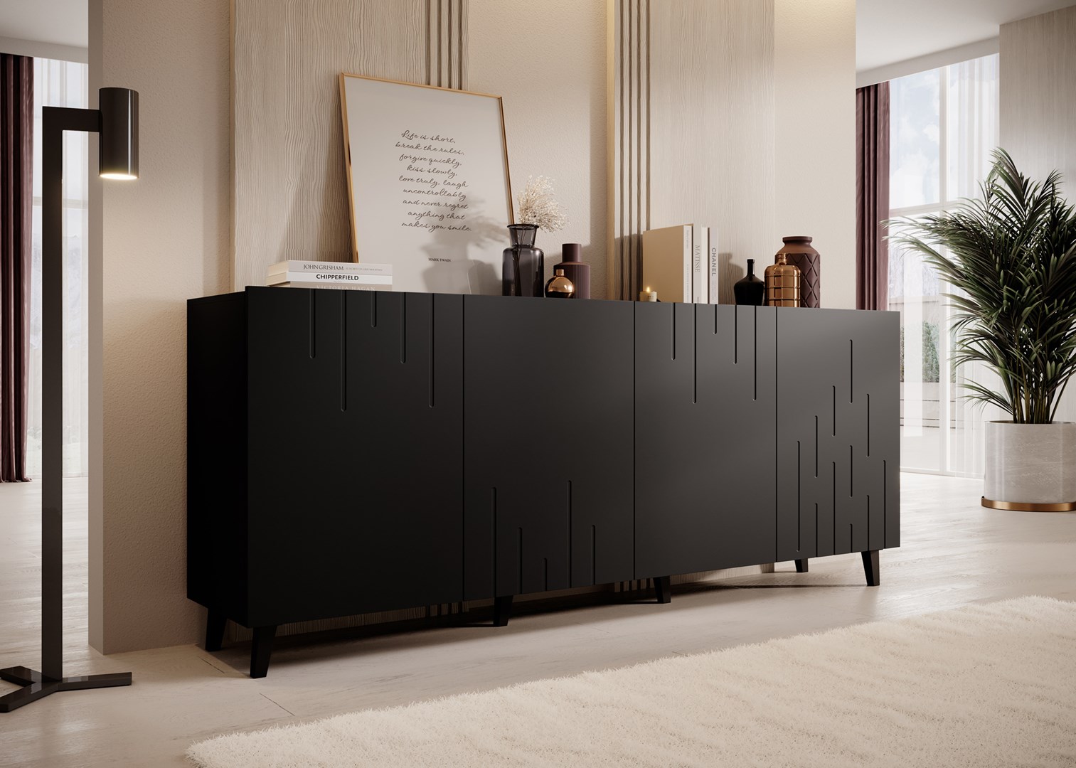 BARI chest of drawers 200x42x82 black matt BARI chest of drawers 200x42x82 black matt