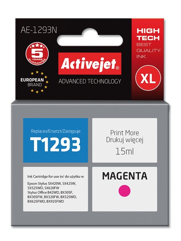 Activejet AE-1293N Ink (replacement for Epson T1293; Supreme; 15 ml; magenta) Activejet AE-1293N Ink (replacement for Epson T1293; Supreme; 15 ml; magenta)