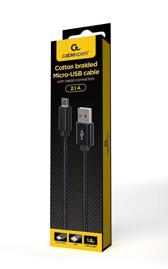 Gembird CCDB-mUSB2B-AMBM-6 Cotton braided Micro-USB cable with metal connectors, 1.8 m, black Gembird CCDB-mUSB2B-AMBM-6 Cotton braided Micro-USB cable with metal connectors, 1.8 m, black