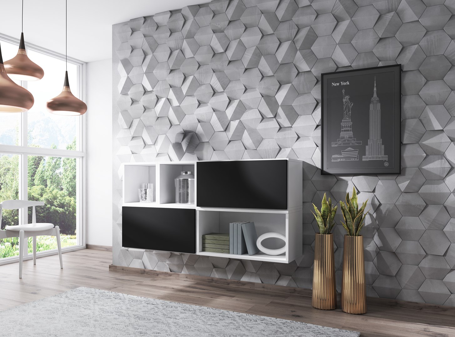 Cama living room furniture set ROCO 15 (RO4+2xRO3+2xRO6) white/white/black Cama living room furniture set ROCO 15 (RO4+2xRO3+2xRO6) white/white/black