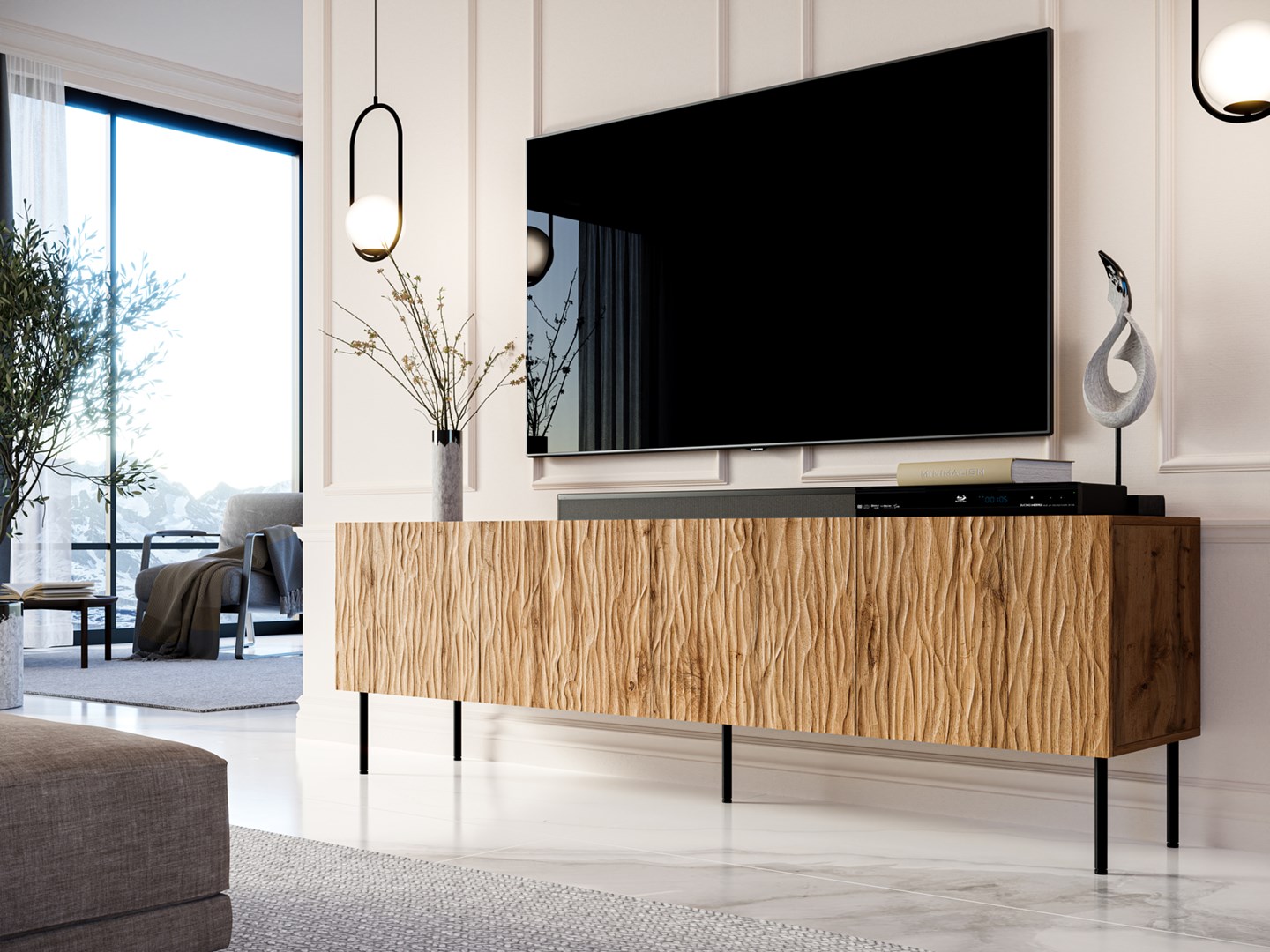 RTV JUNGLE cabinet 190x40.5x59.5 oak wotan + black legs RTV JUNGLE cabinet 190x40.5x59.5 oak wotan + black legs