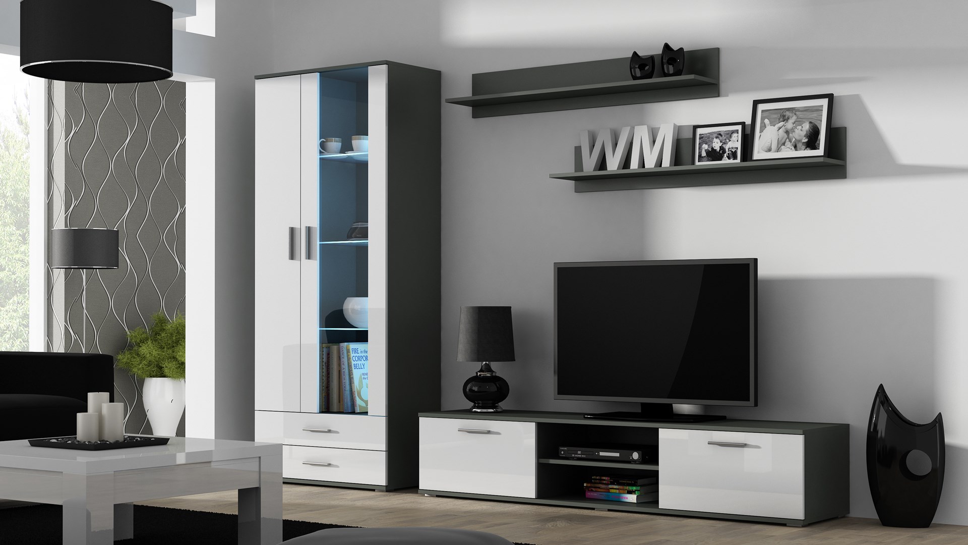 Cama display cabinet SOHO S6 2D2S grey/white gloss Cama display cabinet SOHO S6 2D2S grey/white gloss