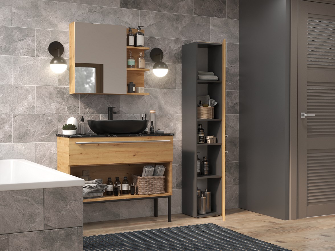 Topeshop NEL II ANT/ART bathroom storage cabinet Graphite, Oak Topeshop NEL II ANT/ART bathroom storage cabinet Graphite, Oak