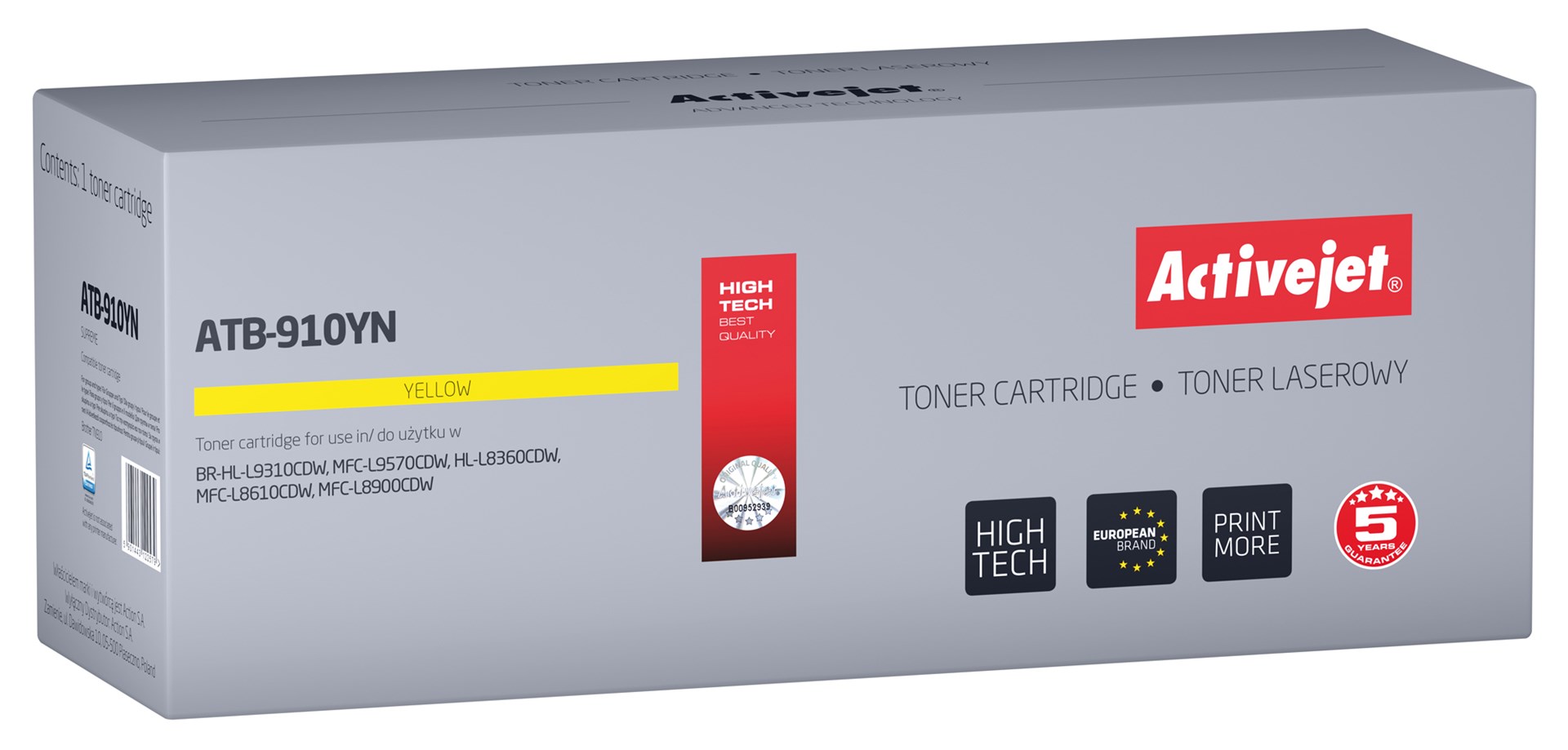 Activejet ATB-910YN Toner (replacement Brother TN-910Y; Supreme; 9000 pages; yellow) Activejet ATB-910YN Toner (replacement Brother TN-910Y; Supreme; 9000 pages; yellow)