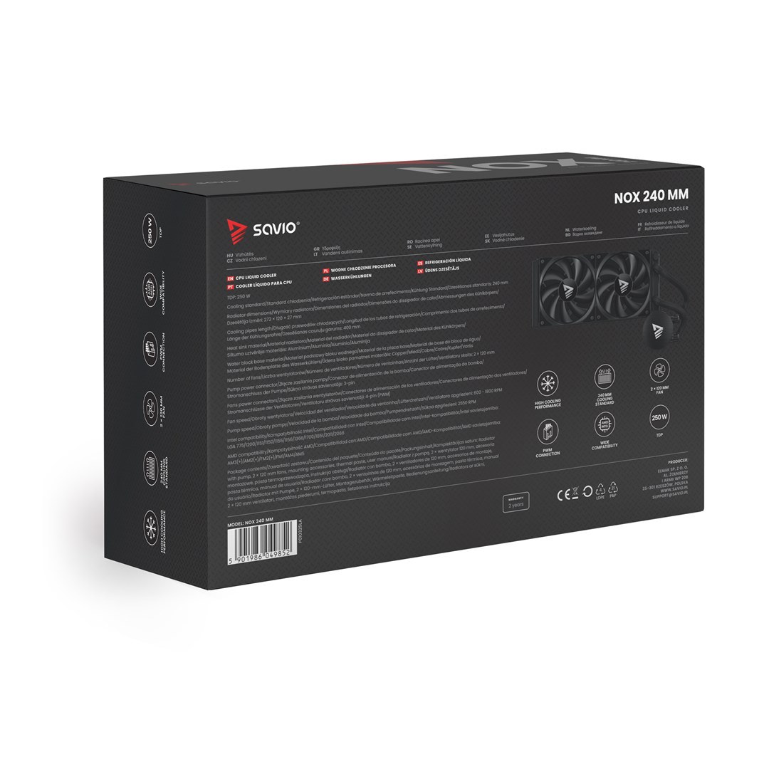 Savio NOX 240 mm Processor Liquid cooling kit 12 cm Black 1 pc(s) Savio NOX 240 mm Processor Liquid cooling kit 12 cm Black 1 pc(s)