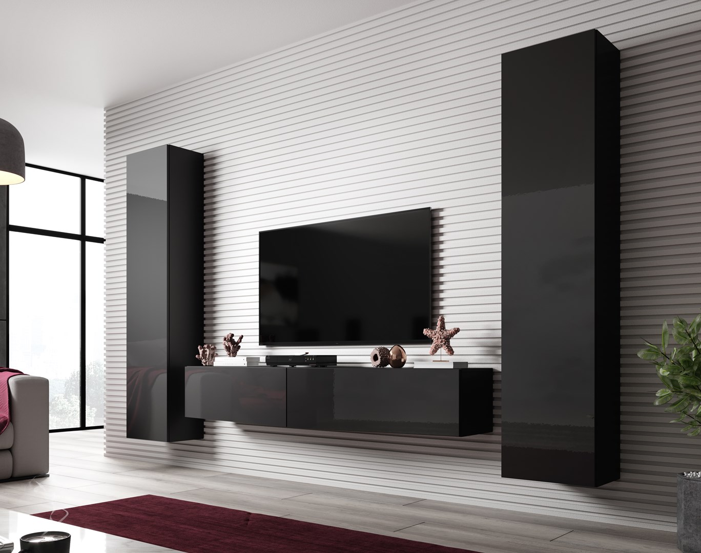 Cama Living room cabinet set VIGO SLANT 2 black/black gloss Cama Living room cabinet set VIGO SLANT 2 black/black gloss