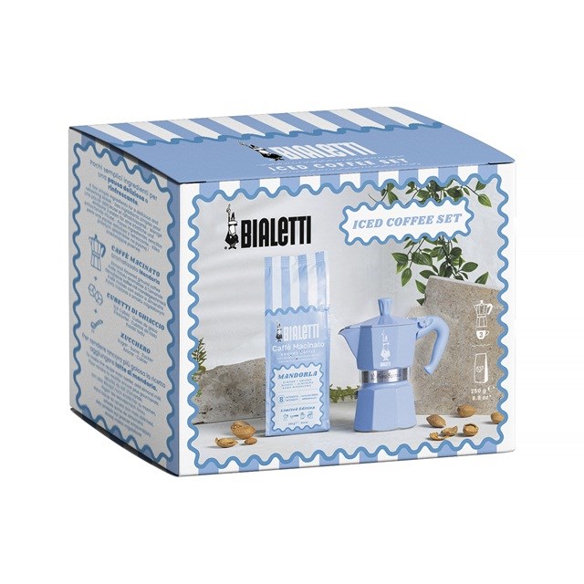 Bialetti Moka Express 3tz Coffee maker set + almond coffee 250 g Blue Bialetti Moka Express 3tz Coffee maker set + almond coffee 250 g Blue