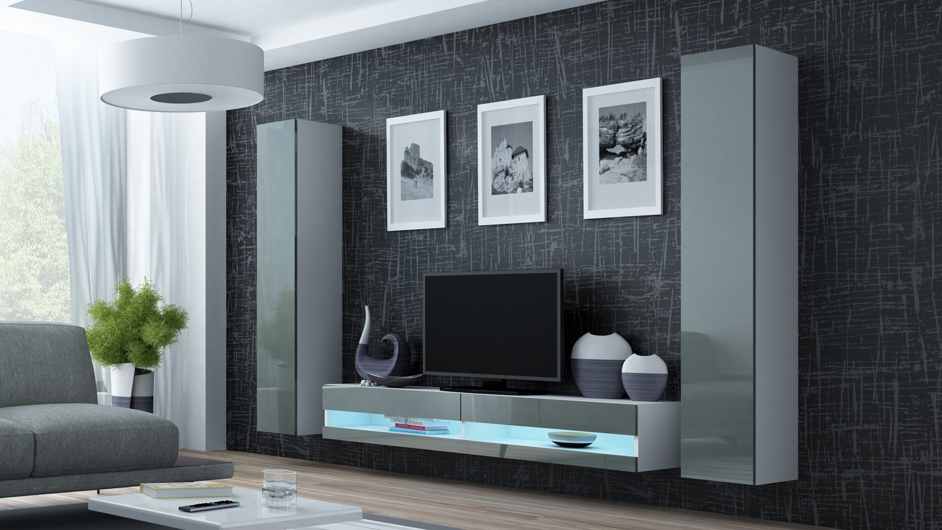 Cama Living room cabinet set VIGO NEW 4 white/grey gloss Cama Living room cabinet set VIGO NEW 4 white/grey gloss
