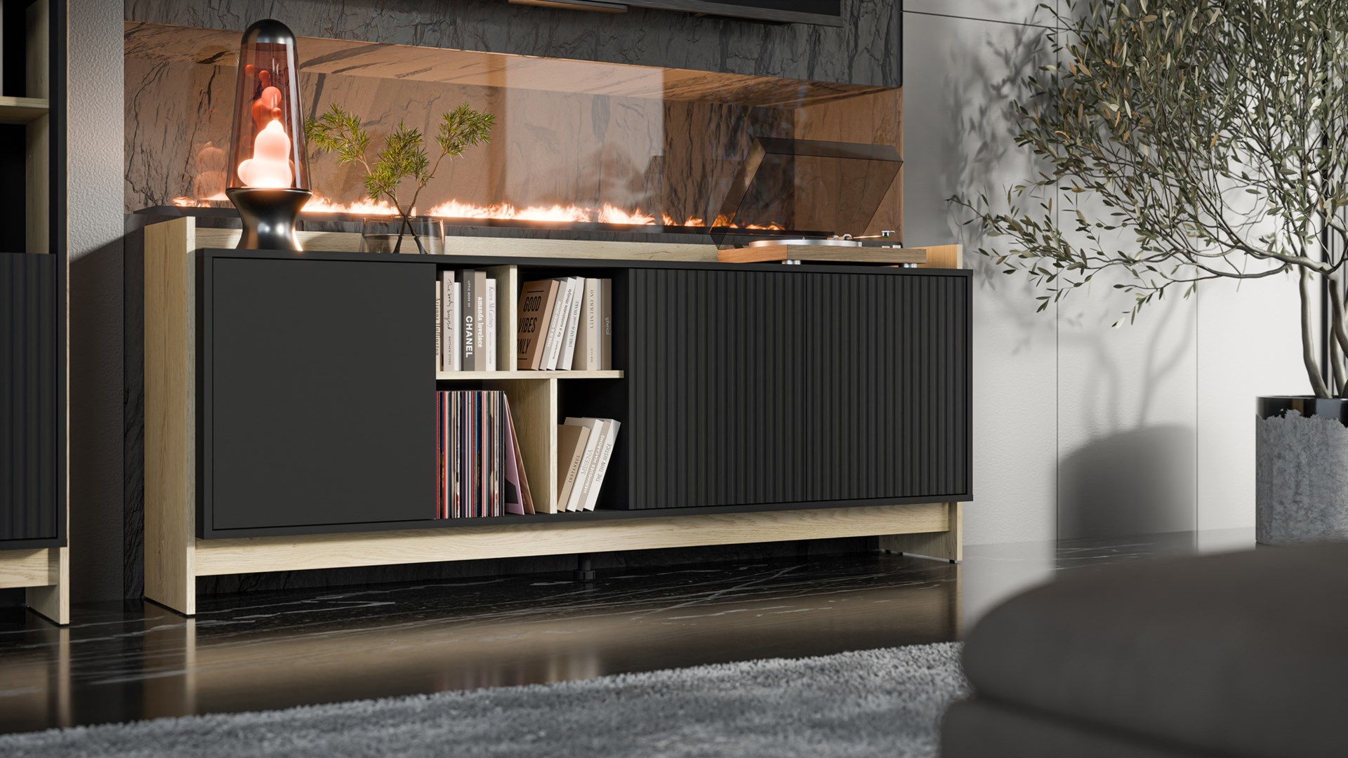 Cama PORTO 3D chest of drawers 190x38x77 oak/black Cama PORTO 3D chest of drawers 190x38x77 oak/black