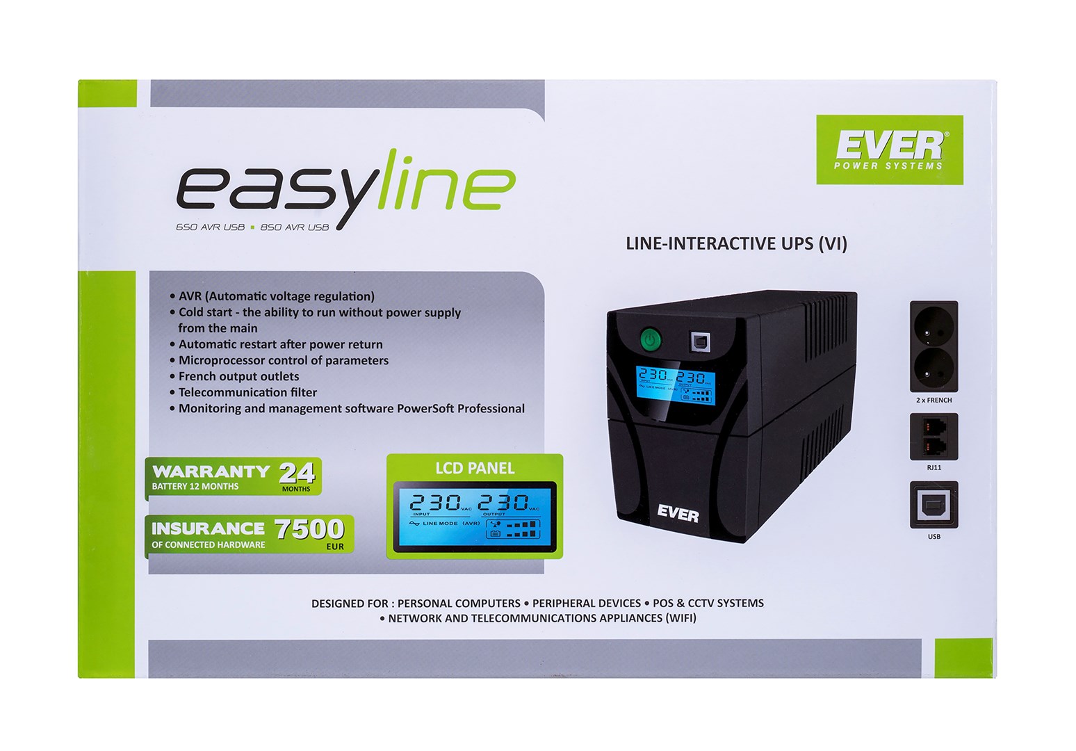 Ever EASYLINE 650 AVR USB Line-Interactive 0.65 kVA 360 W Ever EASYLINE 650 AVR USB Line-Interactive 0.65 kVA 360 W