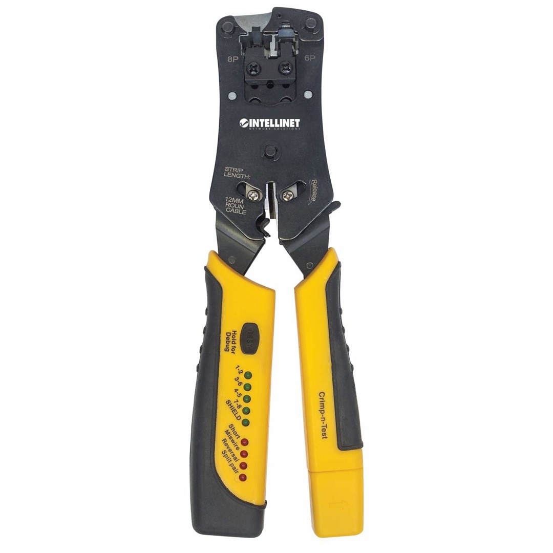 RJ45/RJ11/RJ12/RJ22 Plug Crimping Tool with Intellinet Cable Tester RJ45/RJ11/RJ12/RJ22 Plug Crimping Tool with Intellinet Cable Tester