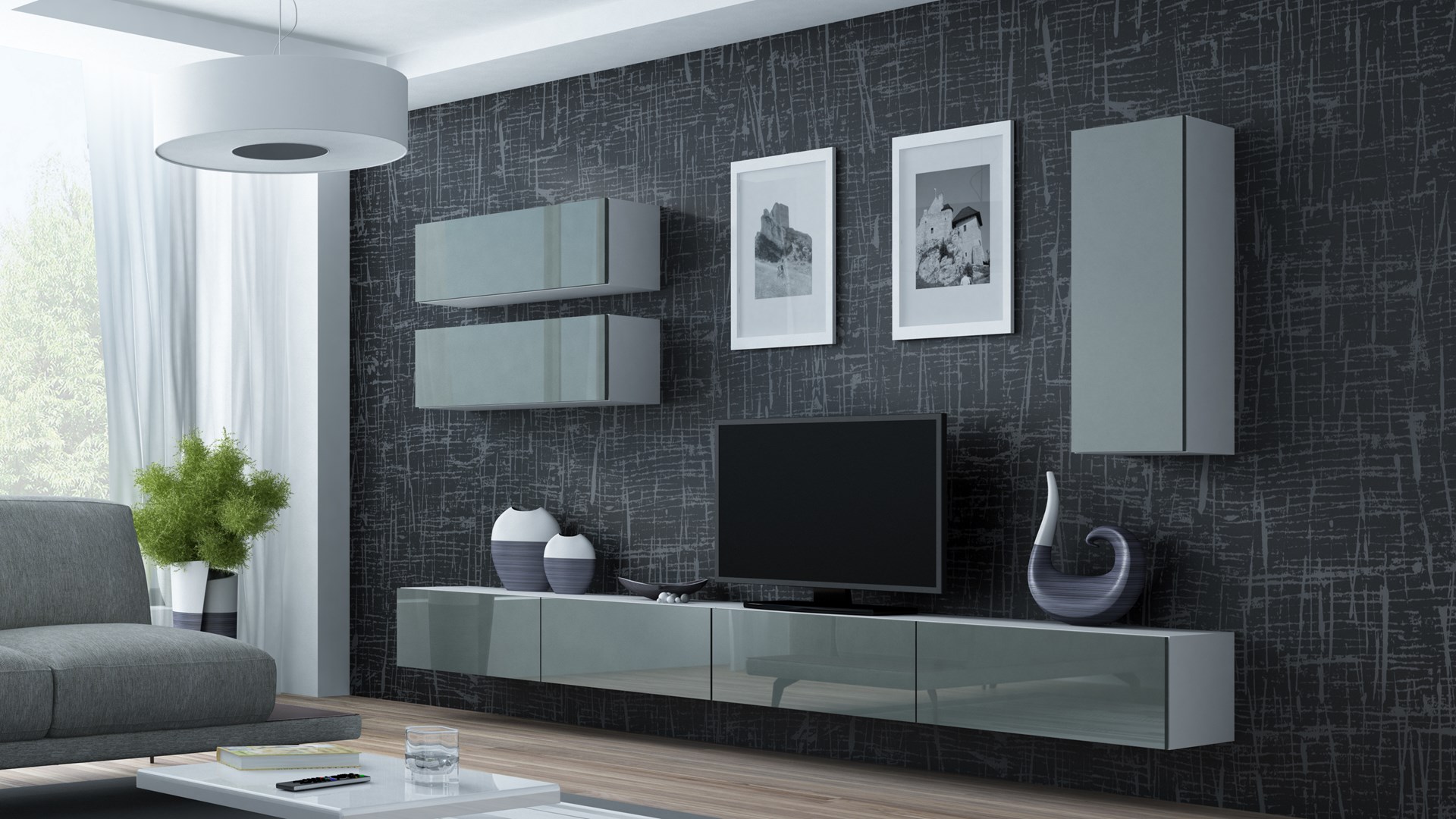 Cama TV stand VIGO 140 30/140/40 white/grey gloss Cama TV stand VIGO 140 30/140/40 white/grey gloss