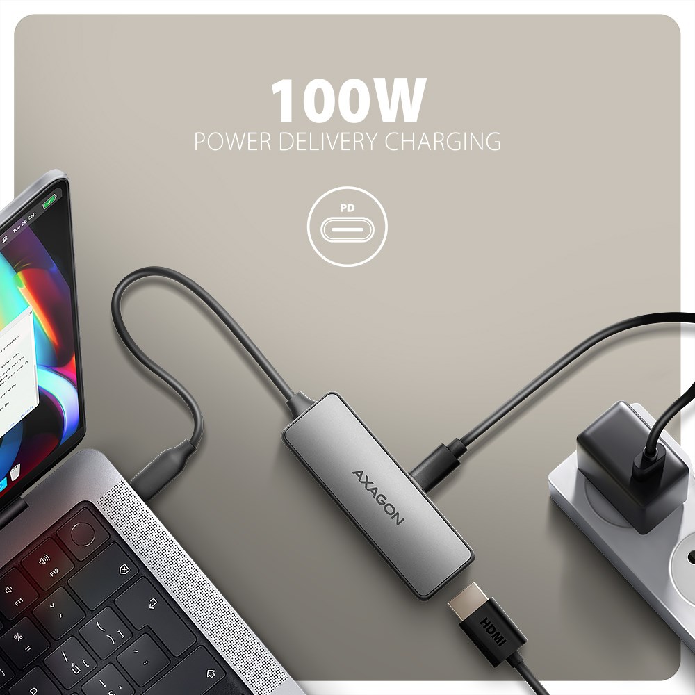 Axagon RVC-HI8KPD, USB-C -> HDMI 2.1 adapter, 8K/60Hz, 4K/144Hz, HDR10+, PD100W Axagon RVC-HI8KPD, USB-C -> HDMI 2.1 adapter, 8K/60Hz, 4K/144Hz, HDR10+, PD100W