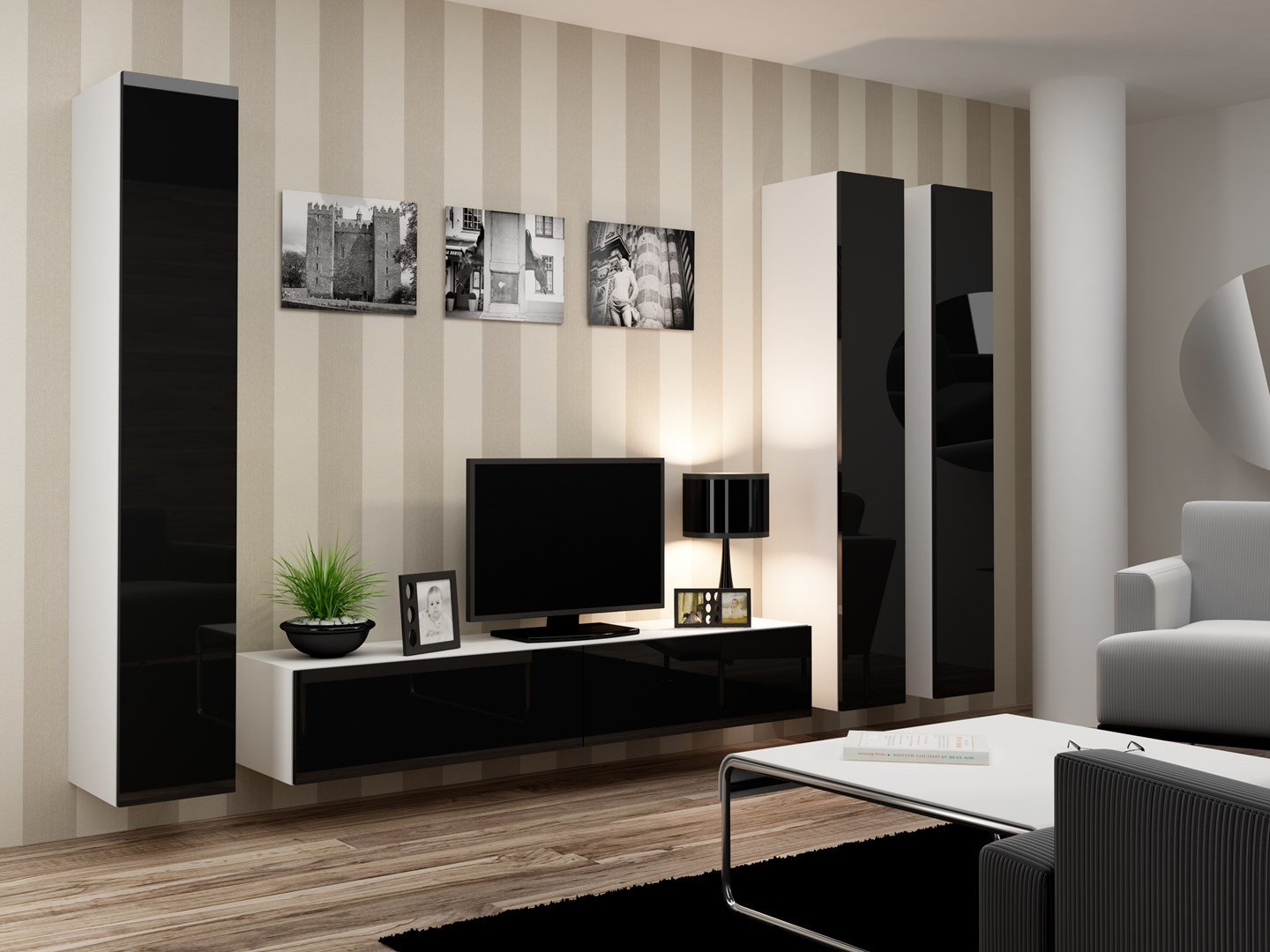 Cama TV Stand VIGO '180' 30/180/40 white/black gloss Cama TV Stand VIGO '180' 30/180/40 white/black gloss