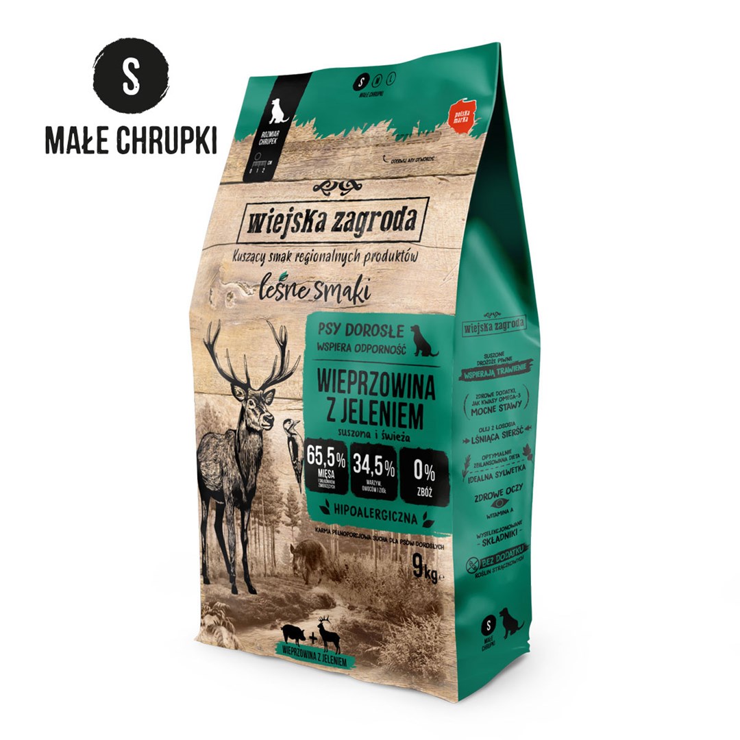 WIEJSKA ZAGRODA Forest Flavors Pork with Venison Crunchy S - dry food for dogs - 9kg WIEJSKA ZAGRODA Forest Flavors Pork with Venison Crunchy S - dry food for dogs - 9kg