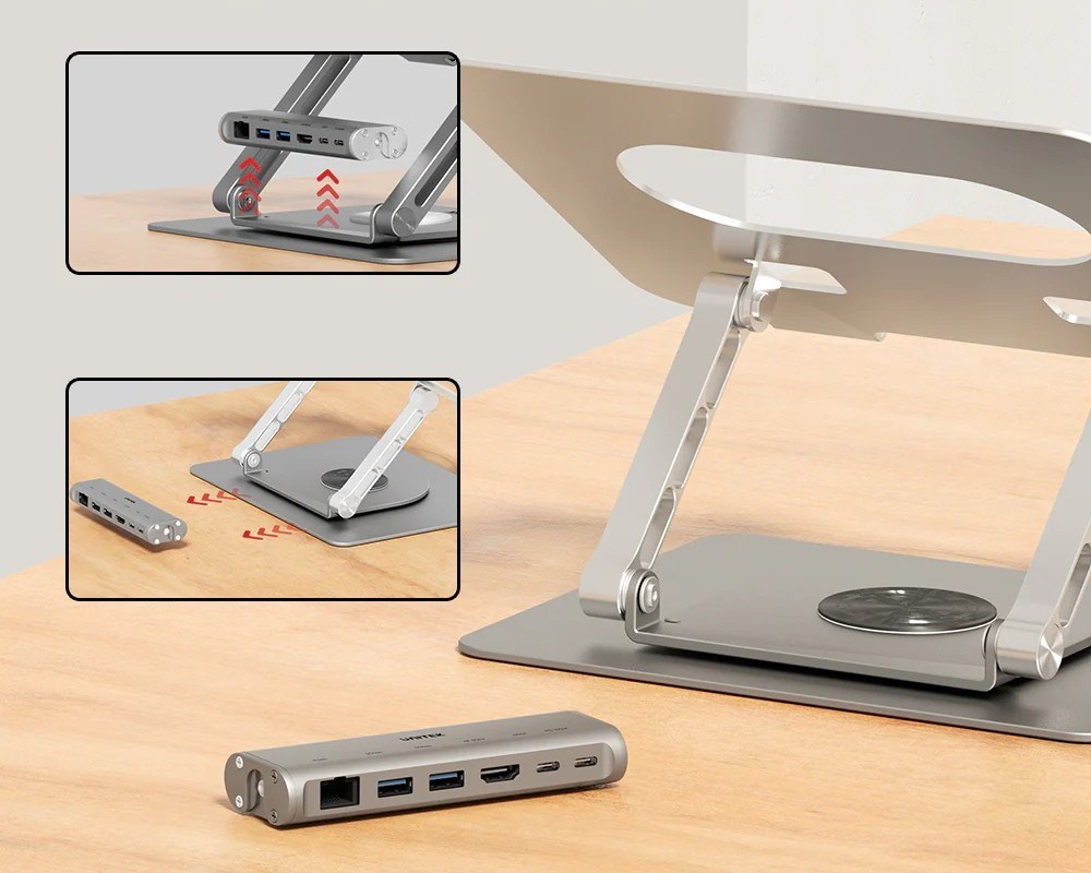 Adjustable laptop stand + USB-C HDMI hub Unitek D1109B01 PD 100W Adjustable laptop stand + USB-C HDMI hub Unitek D1109B01 PD 100W