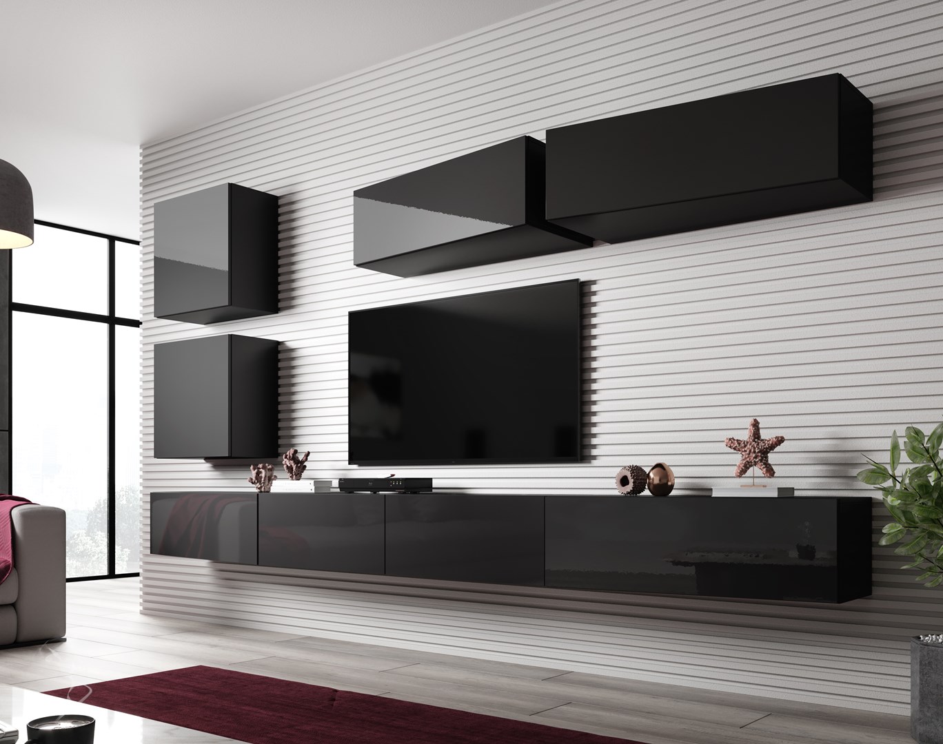 Cama Living room cabinet set VIGO SLANT 5 black/black gloss Cama Living room cabinet set VIGO SLANT 5 black/black gloss