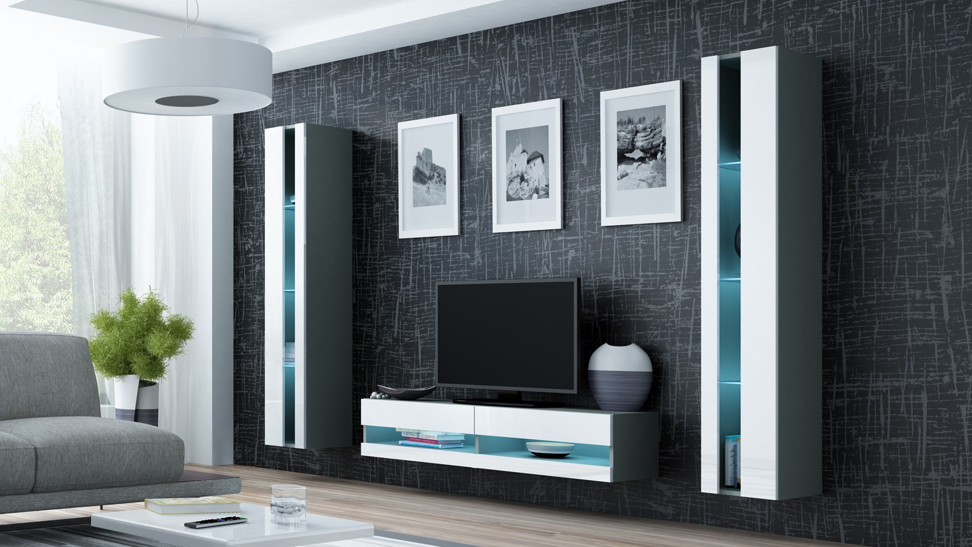 Cama Living room cabinet set VIGO NEW 12 grey/white gloss Cama Living room cabinet set VIGO NEW 12 grey/white gloss