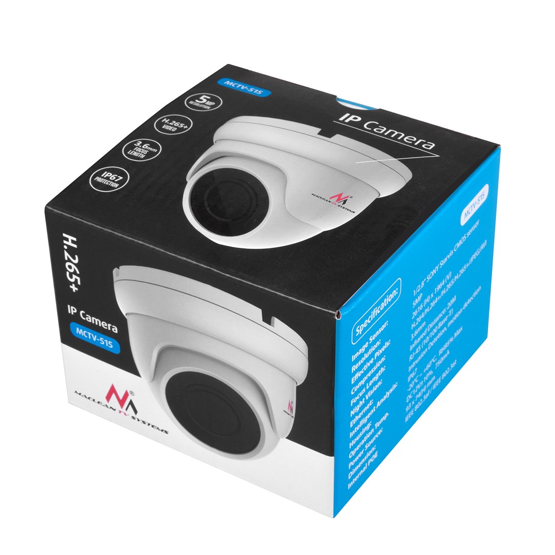Maclean IPC 5MPx Outdoor IP Security Camera, Dome, PoE, Night Vision Infrared CMOS 1/2.8" SONY Starvis IMX335, H.265+, Onvif, MCTV-515 Maclean IPC 5MPx Outdoor IP Security Camera, Dome, PoE, Night Vision Infrared CMOS 1/2.8" SONY Starvis IMX335, H.265+, Onvif, MCTV-515