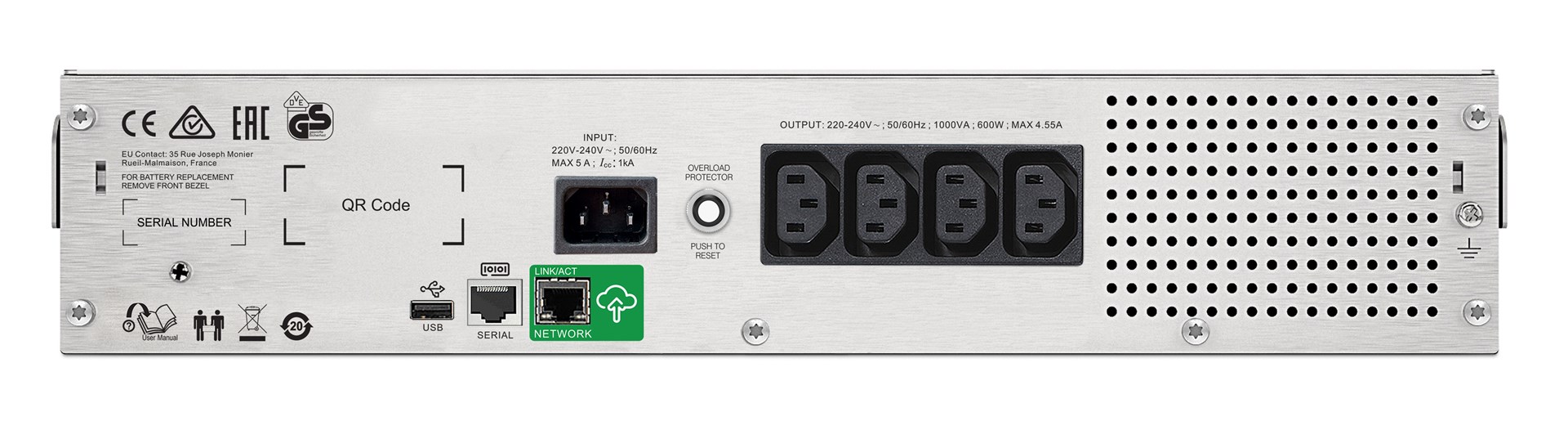 APC Smart-UPS C, Line Interactive, 1000VA, Rackmount 2U, 230V, 4x IEC C13 outlets, SmartConnect port, USB and Serial communication, AVR, Graphic LCD APC Smart-UPS C, Line Interactive, 1000VA, Rackmount 2U, 230V, 4x IEC C13 outlets, SmartConnect port, USB and Serial communication, AVR, Graphic LCD