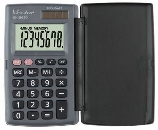 Vector KAV CH-862D pocket calculator with cover, grey Vector KAV CH-862D pocket calculator with cover, grey
