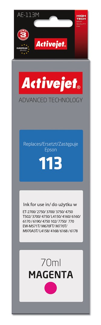 Activejet AE-113M ink (replacement for Epson 113 C13T06B340; Supreme; 70 ml; magenta) Activejet AE-113M ink (replacement for Epson 113 C13T06B340; Supreme; 70 ml; magenta)