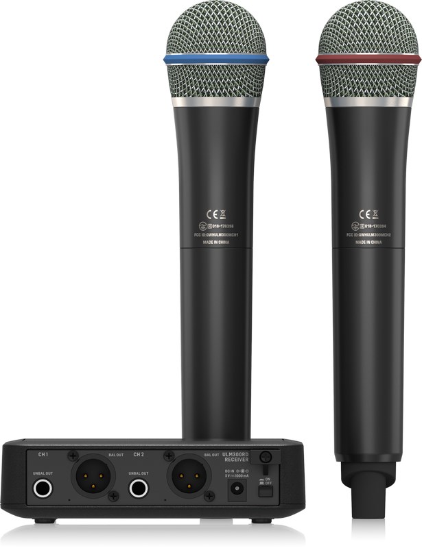 Behringer ULM302MIC - 2.4 GHz Digital Wireless System with 2 Handheld Microphones and Receiver Behringer ULM302MIC - 2.4 GHz Digital Wireless System with 2 Handheld Microphones and Receiver
