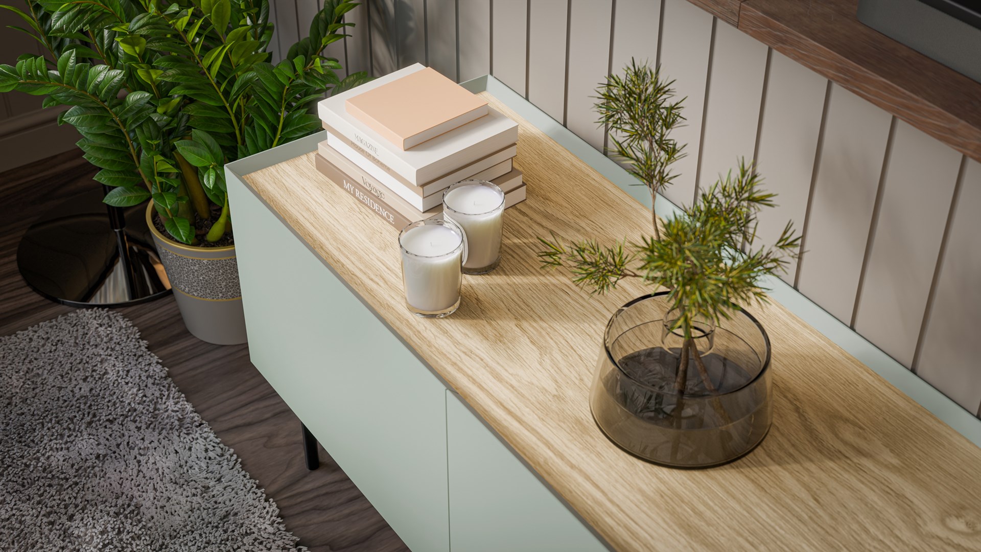 Cama FELLINI TV cabinet 200x40x52 olive + oiled oak top Cama FELLINI TV cabinet 200x40x52 olive + oiled oak top