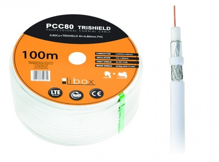 Libox Kabel koncentryczny PCC80 100m coaxial cable RG-6/U White Libox Kabel koncentryczny PCC80 100m coaxial cable RG-6/U White