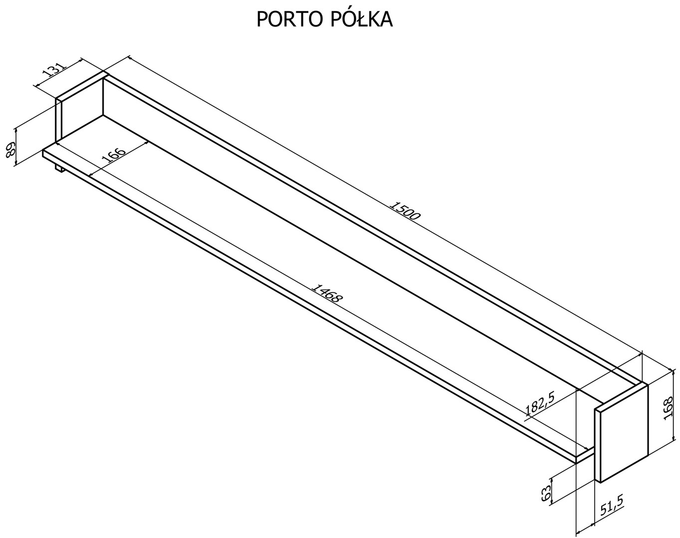 Cama Shelf PORTO 150x18x16.5 oak/black Cama Shelf PORTO 150x18x16.5 oak/black