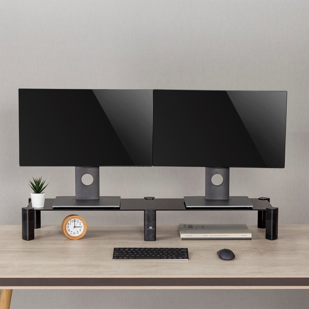 Dual Monitor Stand - Double Maclean, max. 20kg, tempered glass, (1029x285x127mm), MC-936 Dual Monitor Stand - Double Maclean, max. 20kg, tempered glass, (1029x285x127mm), MC-936