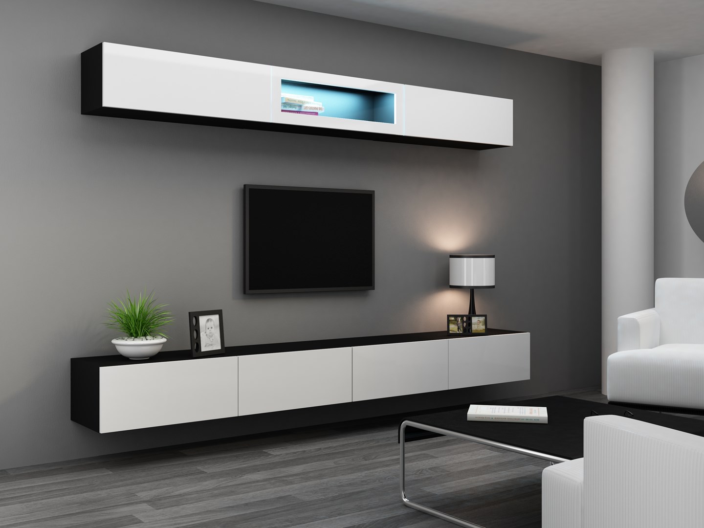 Cama Living room cabinet set VIGO 12 black/white gloss Cama Living room cabinet set VIGO 12 black/white gloss