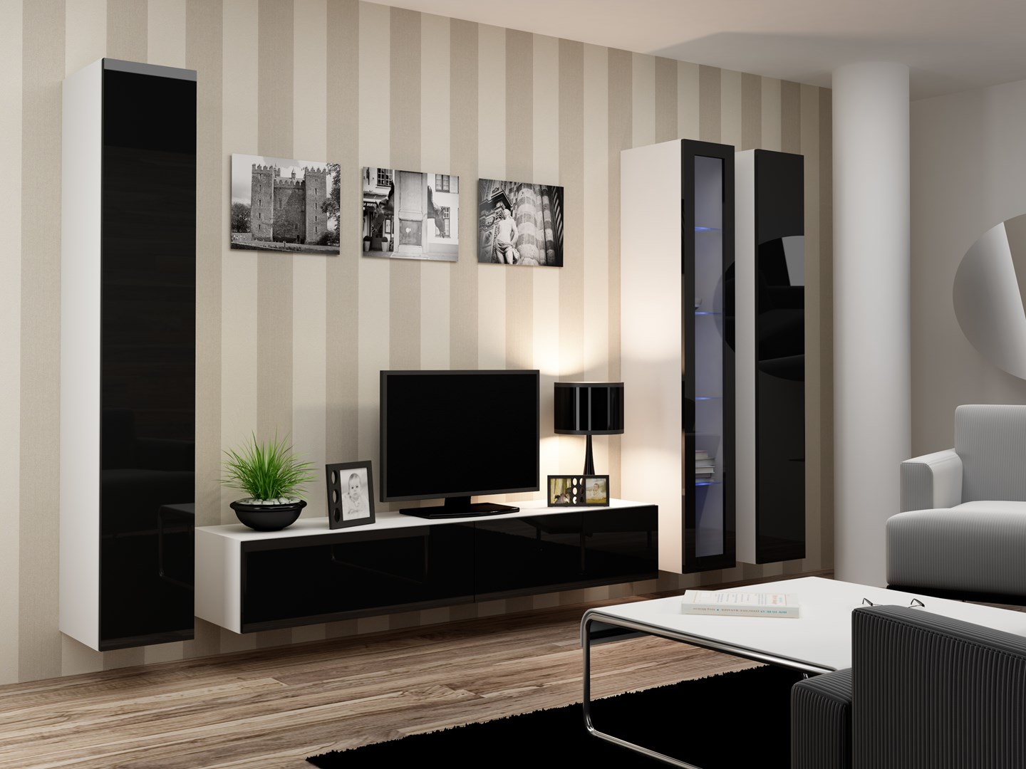 Cama Full cabinet VIGO '180' 180/40/30 white/black gloss Cama Full cabinet VIGO '180' 180/40/30 white/black gloss