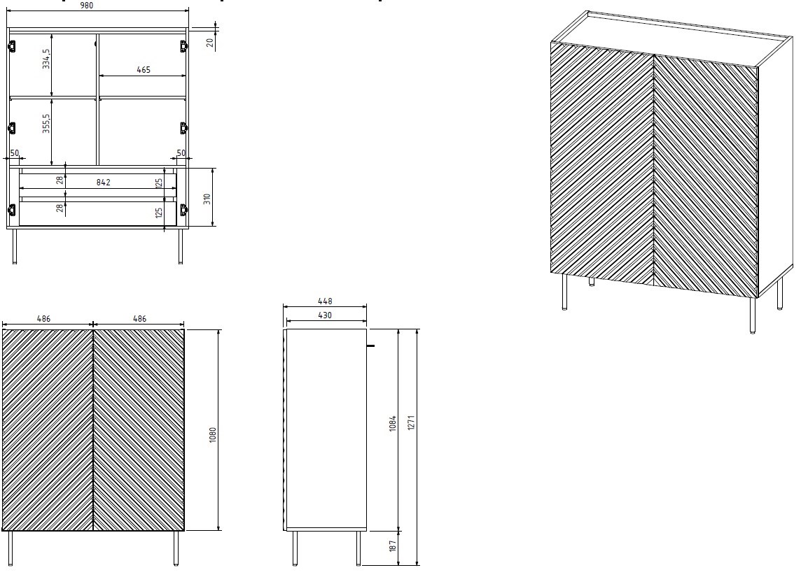 Bookcase 2D2SZ ONDA 98x45x127 black Bookcase 2D2SZ ONDA 98x45x127 black