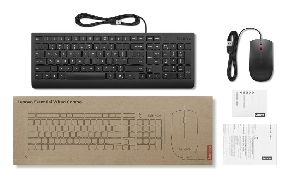 Lenovo Essential Wired Combo Black US Euro keyboard Mouse included Universal USB Lenovo Essential Wired Combo Black US Euro keyboard Mouse included Universal USB