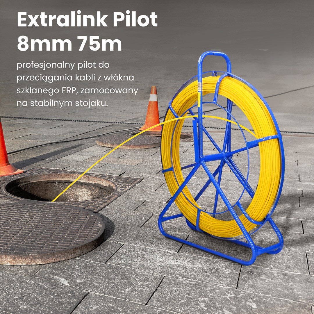 Extralink Pilot 8mm 75m | Pilot do przeciągania kabli | włókno szklane FRP, śr. 8mm, dł. 75m, żółty (EX.30899) Extralink Pilot 8mm 75m | Pilot do przeciągania kabli | włókno szklane FRP, śr. 8mm, dł. 75m, żółty (EX.30899)