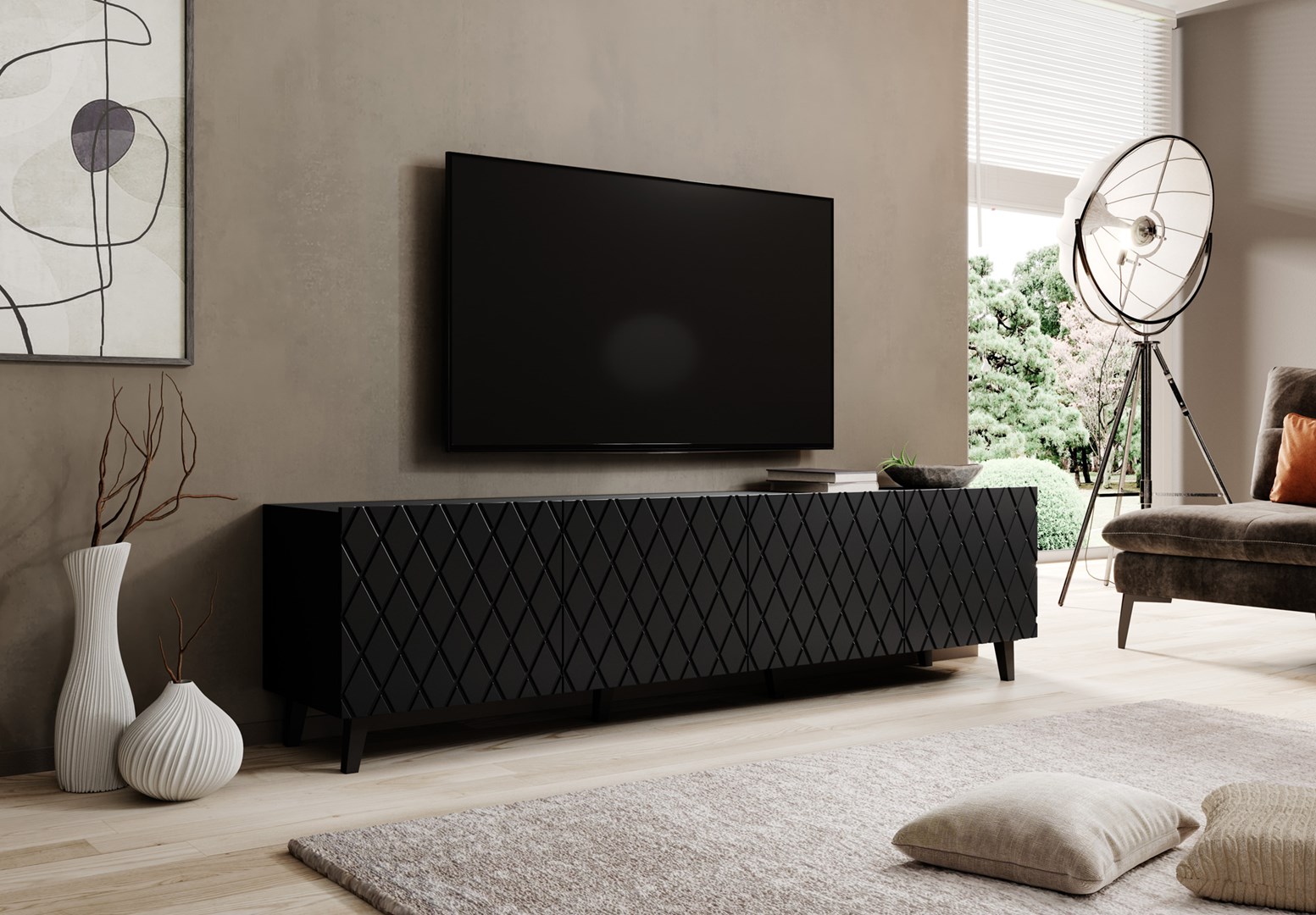 RTV cabinet ASTI 200x42x52 matte black RTV cabinet ASTI 200x42x52 matte black