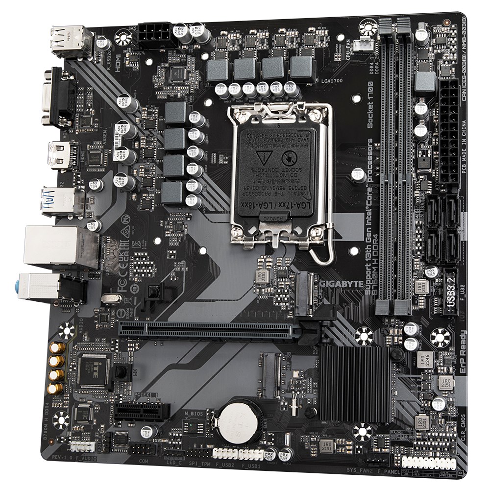 GIGABYTE B760M H DDR4 Motherboard - Supports Intel Core 14th Gen CPUs, 6+1+1 Phases Digital VRM, up to 3200MHz DDR4 (OC), 2xPCIe 4.0 M.2, GbE LAN, USB 3.2 Gen1 GIGABYTE B760M H DDR4 Motherboard - Supports Intel Core 14th Gen CPUs, 6+1+1 Phases Digital VRM, up to 3200MHz DDR4 (OC), 2xPCIe 4.0 M.2, GbE LAN, USB 3.2 Gen1