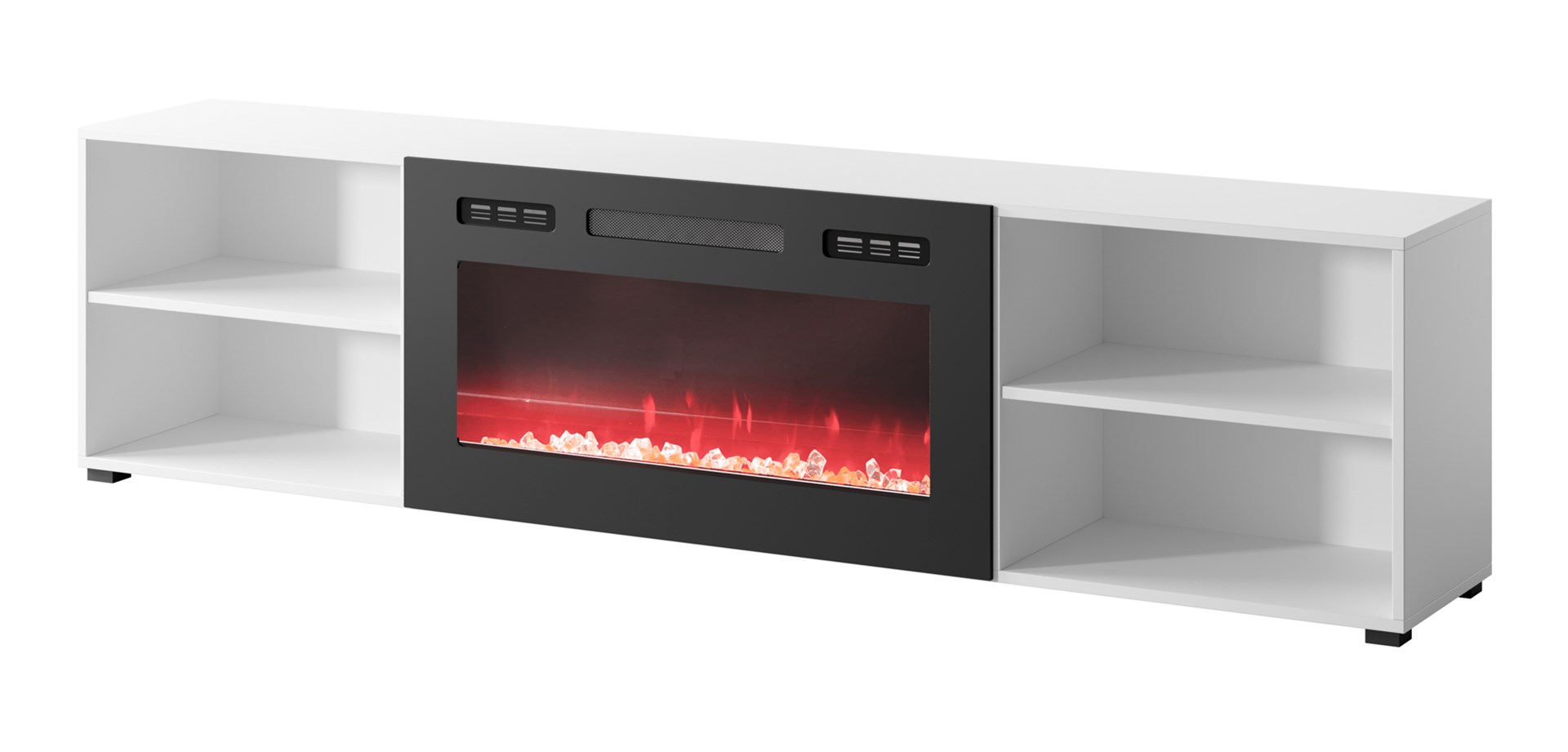 RTV cabinet POLO 200x33x50.5 white + fireplace black RTV cabinet POLO 200x33x50.5 white + fireplace black