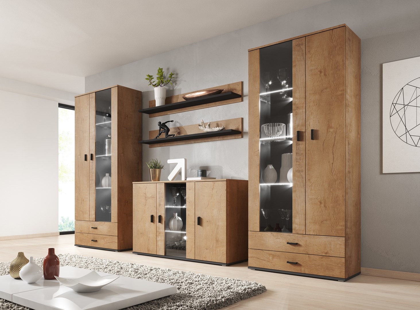 Cama display cabinet SOHO S6 2D2S lefkas oak/black Cama display cabinet SOHO S6 2D2S lefkas oak/black