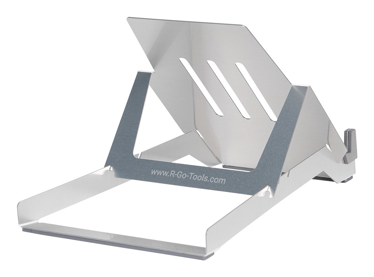 R-Go Tools Laptop holder R-Go Riser Basic, foldable and adjustable laptop riser, aluminum, silver R-Go Tools Laptop holder R-Go Riser Basic, foldable and adjustable laptop riser, aluminum, silver