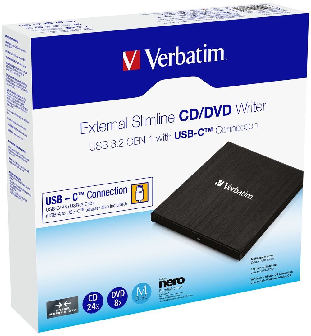 Verbatim External Slimline CD/DVD Drive Verbatim External Slimline CD/DVD Drive