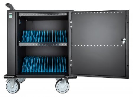 Manhattan iPad to 13", MacBook Air to 13" & Chromebook to 14" 32-bay Charging Trolley/Cart via USB-C, Also other tablets/smartphones (with device to USB-C cable), Bays 330x22x235mm, Device charging cables not included (suggest USB-C cable 3 Manhattan iPad to 13", MacBook Air to 13" & Chromebook to 14" 32-bay Charging Trolley/Cart via USB-C, Also other tablets/smartphones (with device to USB-C cable), Bays 330x22x235mm, Device charging cables not included (suggest USB-C cable 3