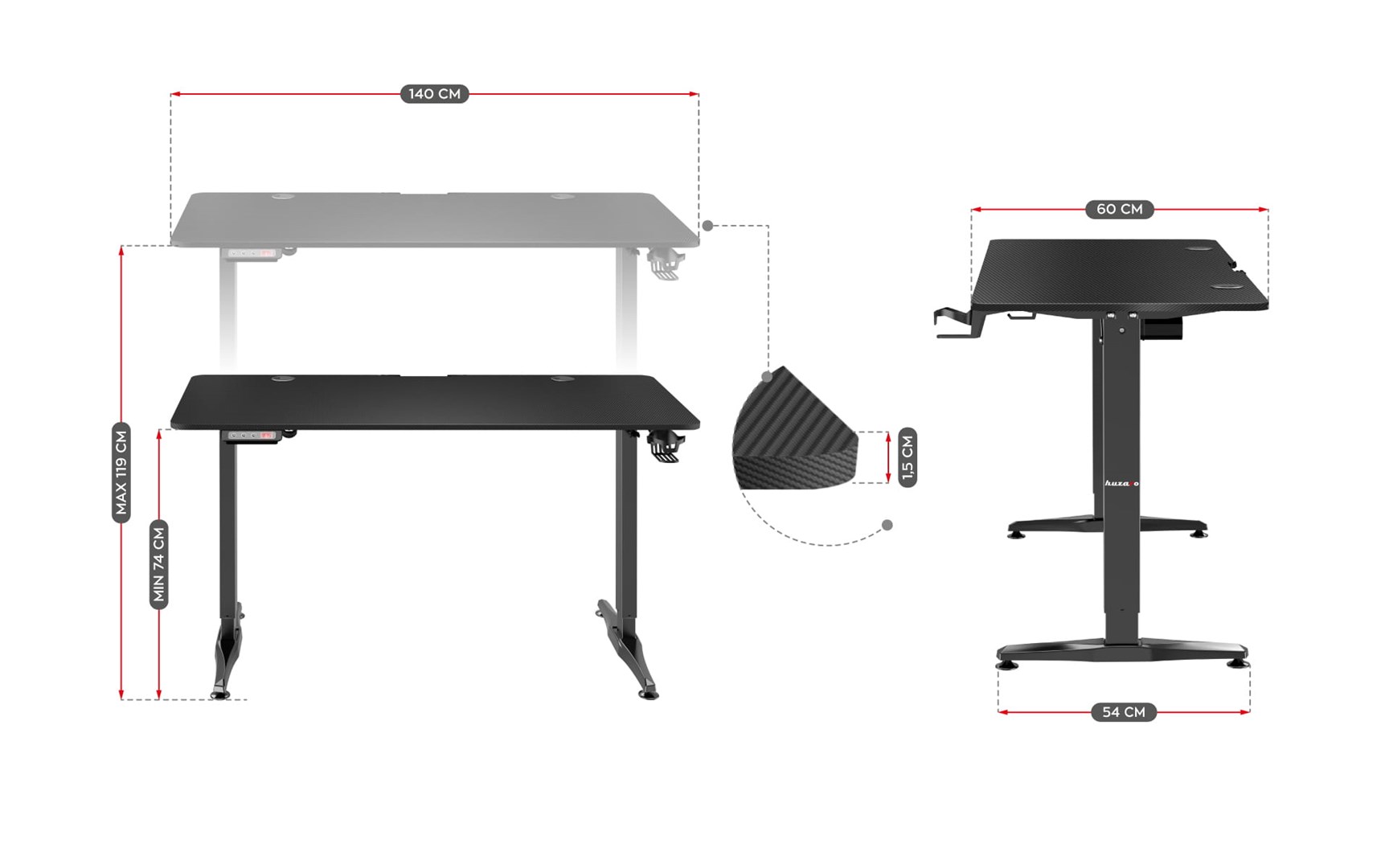 GAMING DESK HUZARO HERO 8.5 BLACK GAMING DESK HUZARO HERO 8.5 BLACK